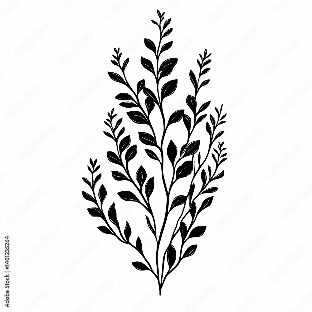 Black and White Botanical Leaf Illustration: A Minimalist Decorative Element for Rustic Home Decor Black and White Botanical Leaf Illustration: A Minimalist Decorative Element for Rustic Home Decor