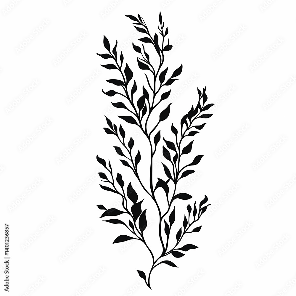 Black and White Botanical Leaf Silhouette Vector Illustration for Elegant Home Decor Black and White Botanical Leaf Silhouette Vector Illustration for Elegant Home Decor
