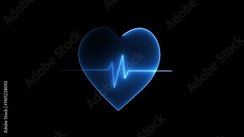 love icon with heart beat line animation on black background. medical concept Abstract glowing blue heartbeat signal icon animation video. love border in hart .on the black background