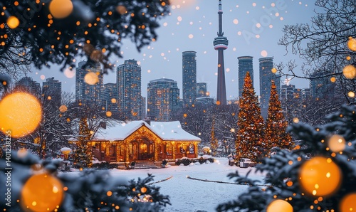 Winter wonderland city park scene