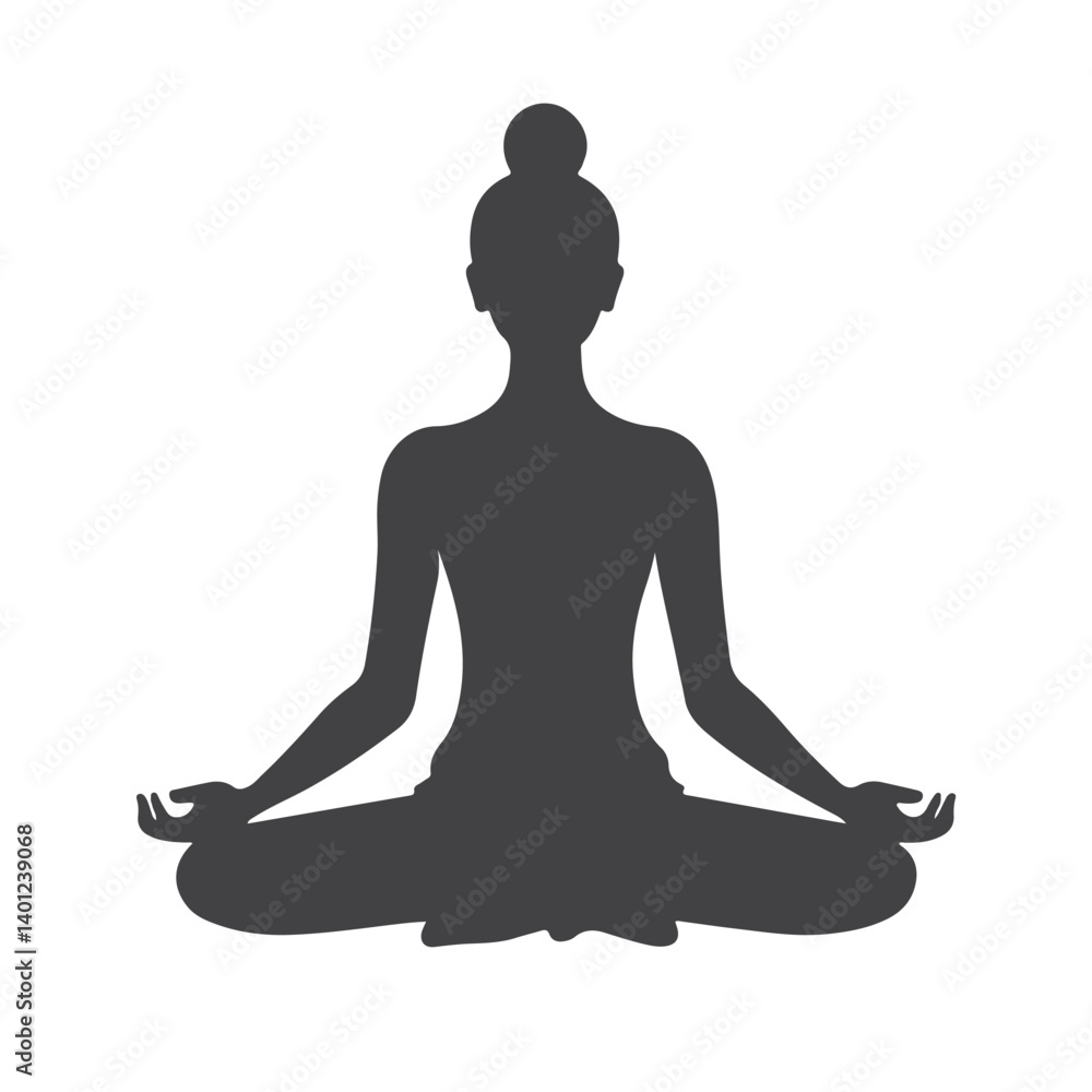Silhouette of a woman meditating in a yoga pose for relaxation and peace Silhouette of a woman meditating in a yoga pose for relaxation and peace