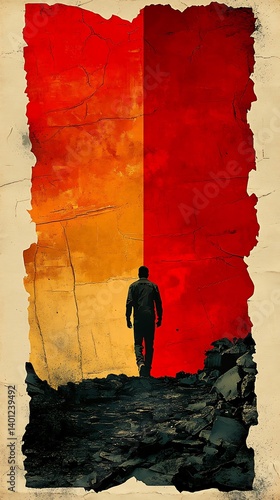 A retro grunge sports poster with high-contrast colors, torn paper edges, and dynamic motion lines, energetic lighting with sharp highlights, action-shot perspective