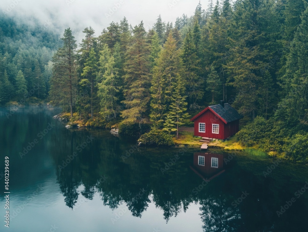 Fototapeta premium Red House Lake Forest