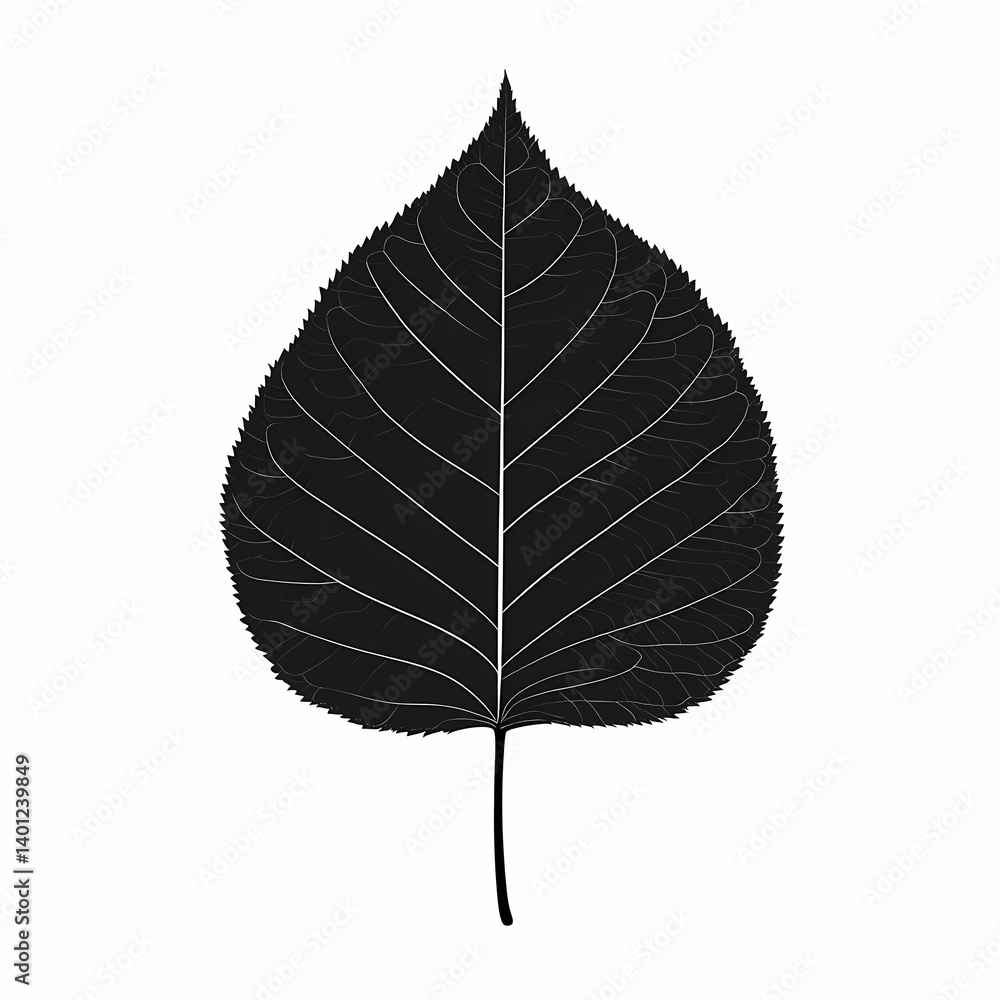 Obraz premium Monochrome Botanical Silhouette. Black Single Leaf Icon in Minimalist Natural Design