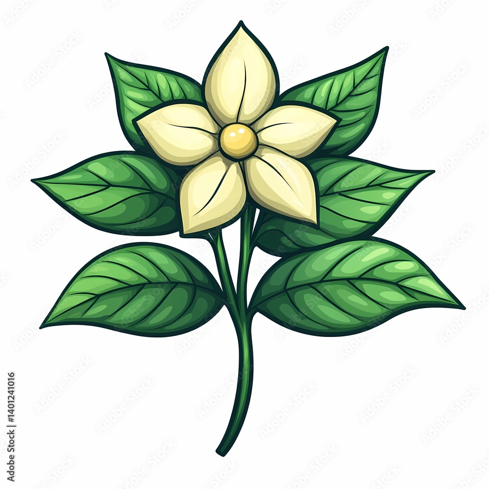 Fototapeta premium Botanical Illustration. Vibrant Flower and Leaf Design Art - Nature's Whimsical and Exotic Spring Blossom