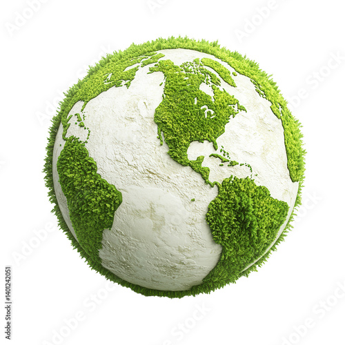 natural conservation concept Green earth globe illustration with lush vegetation design. isolated on white background