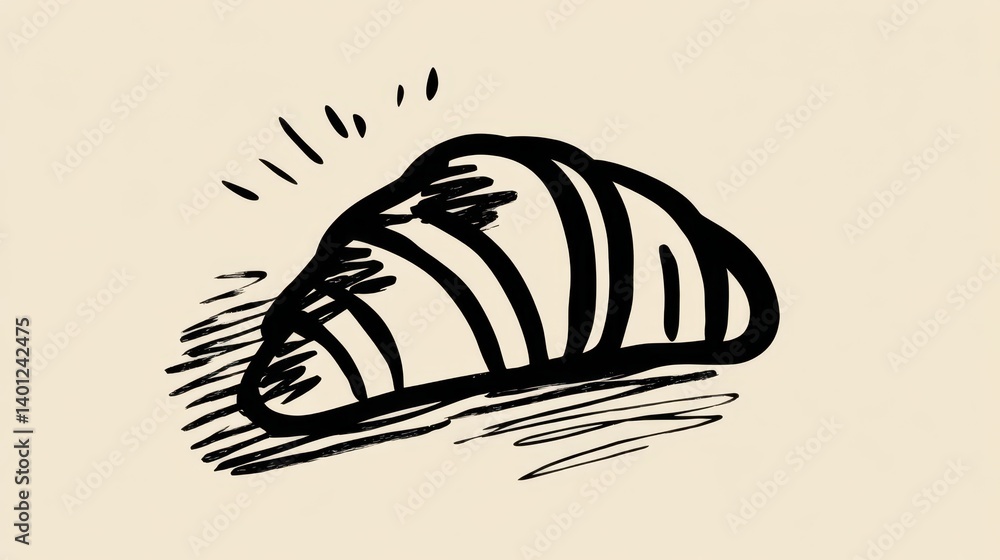 Black and White Illustration of a Freshly Baked Croissant Black and White Illustration of a Freshly Baked Croissant