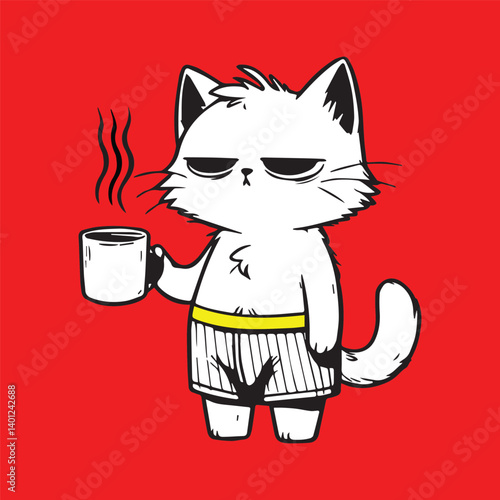 cat with a cup of coffee