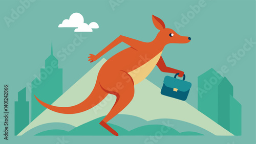Kangaroo in Motion An energetic kangaroo leaps forward with its briefcase held tightly in one paw. The kangaroo has an enthusiastic expression symbolizing motivation and