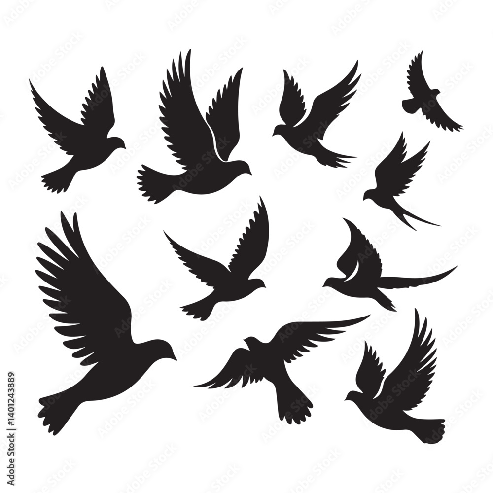 Flying Birds Silhouette Vector Collection Symbolizing Peace and Freedom Flying Birds Silhouette Vector Collection Symbolizing Peace and Freedom