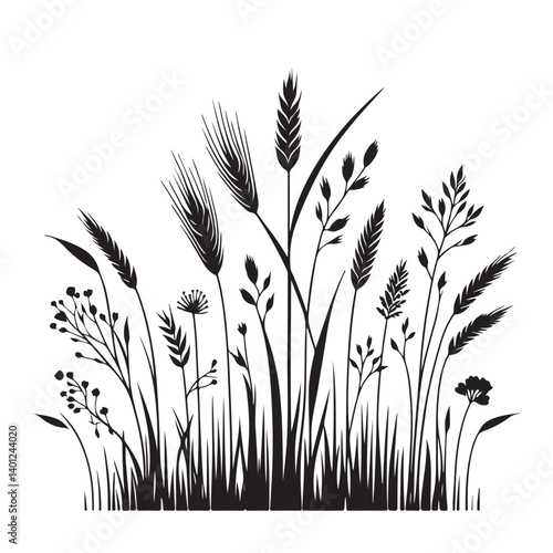 Detailed Grassland Silhouette Vector Image for Artistic Composition Projects