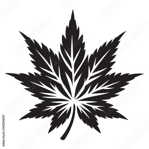 Black Silhouette of a Cannabis Leaf Detailed Vector Illustration