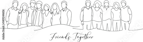 Friends Together Continuous One LIne Drawing Minimalint Icon Concept In Editable Stroke Style