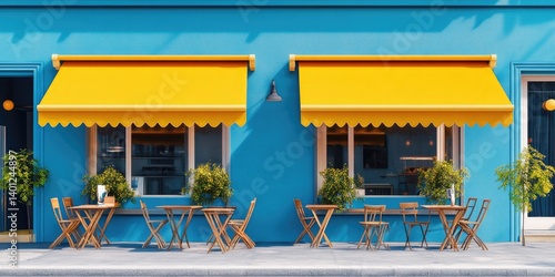 Blue Building with Yellow Awnings