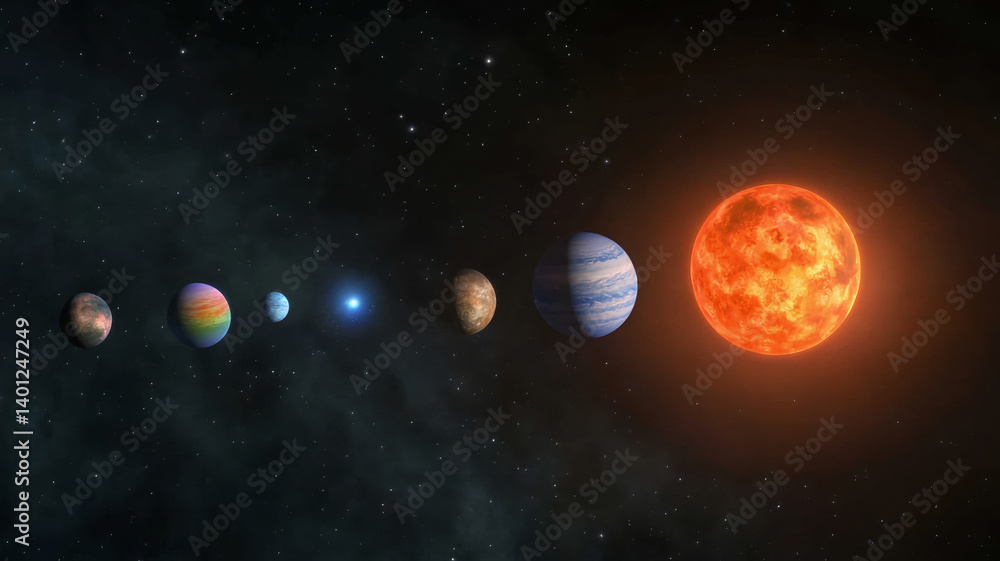 stunning depiction of solar system featuring various planets and bright sun, showcasing beauty of space stunning depiction of solar system featuring various planets and bright sun, showcasing beauty of space