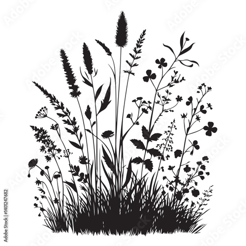 Wildflower Meadow Vector Illustration a Beautiful Silhouette Design
