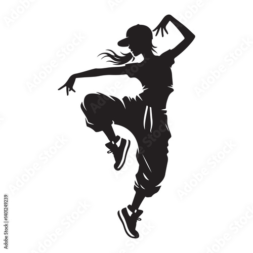 Silhouette of female hip hop dancer in dynamic pose illustration