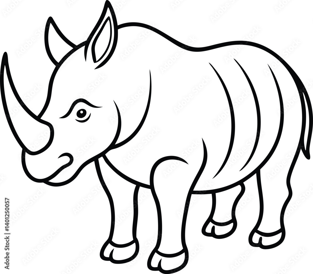 Fototapeta premium Black and White Rhinoceros Illustration for Coloring or Educational Material