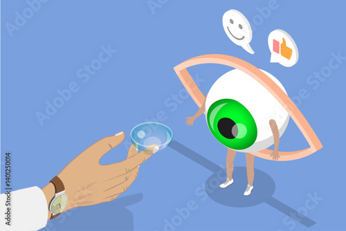 3D Isometric Flat Vector Illustration of Contact Lenses , Ophthalmology