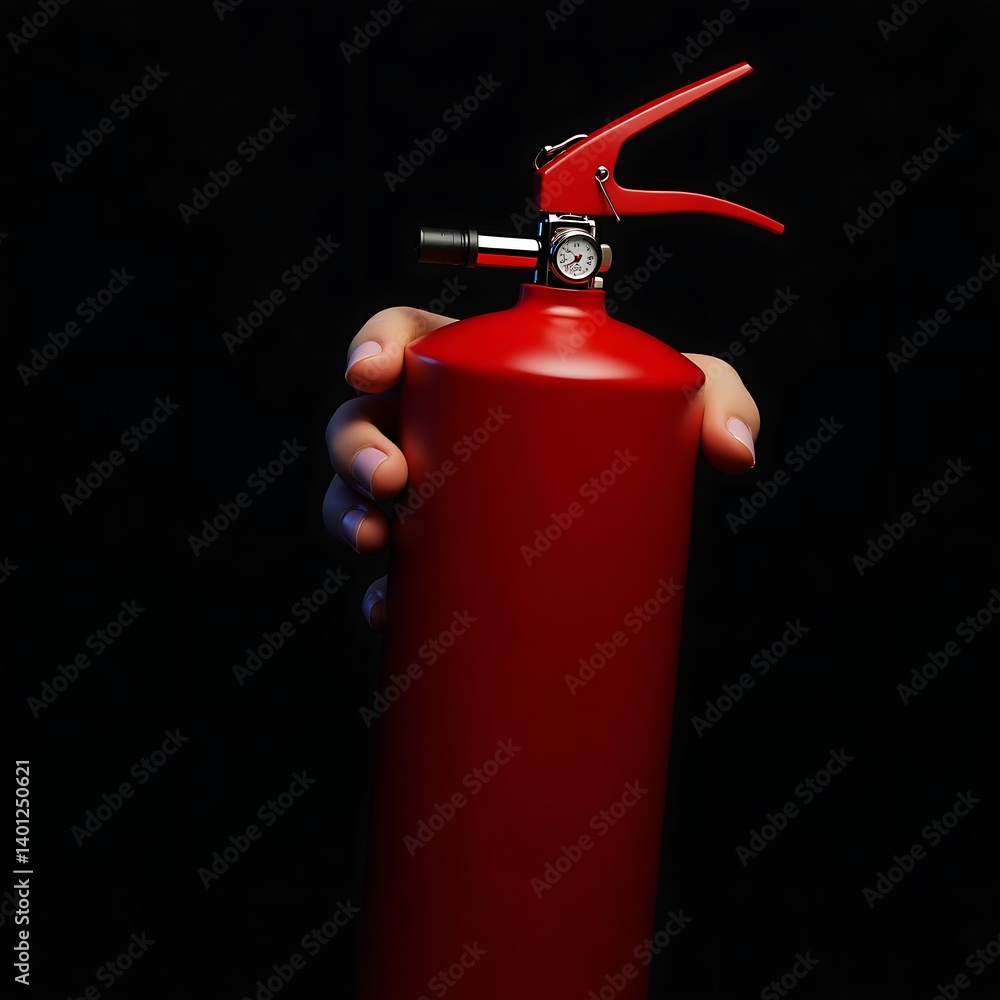 Obraz premium Red fire extinguisher safety equipment in hand for emergency fire protection and prevention concept