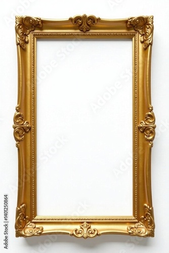 Elegant gold rectangle frame isolated on white , isolated, white background