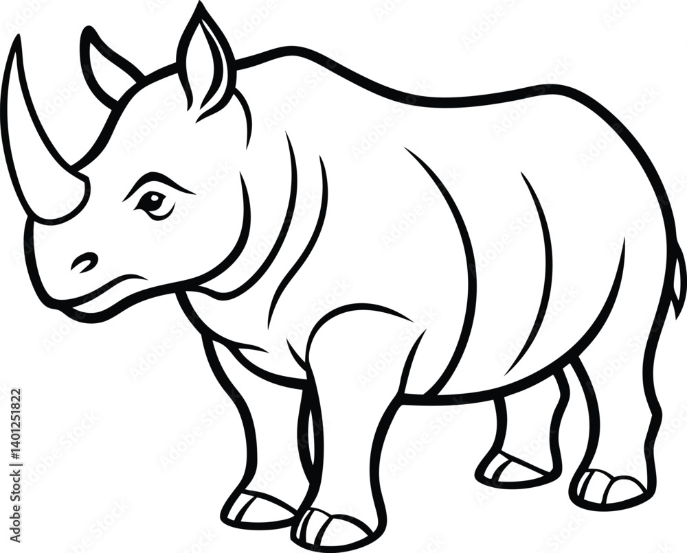 Fototapeta premium Black and White Rhinoceros Illustration for Coloring or Educational Material
