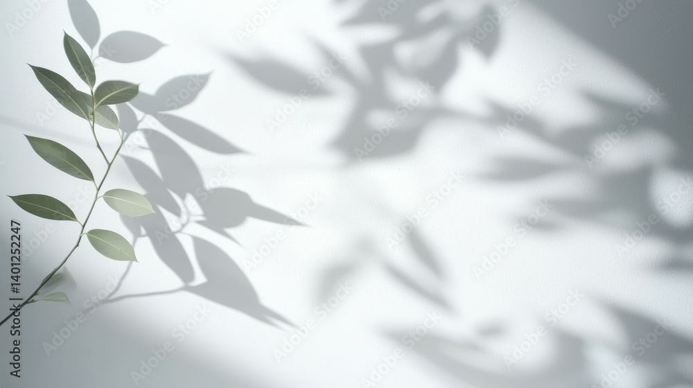 Soft Leaf Shadows on a White Wall - Minimalist Abstract Background for Product Display in Spring and Summer Soft Leaf Shadows on a White Wall - Minimalist Abstract Background for Product Display in Spring and Summer