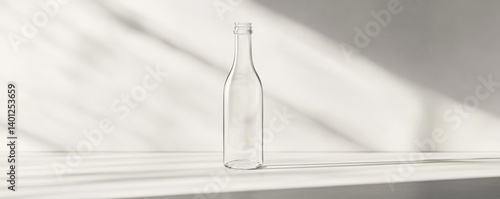 Obraz na płótnie A clear glass bottle mockup standing tall on a white surface, its simple elegance perfect for showcasing labels or designs w salonie