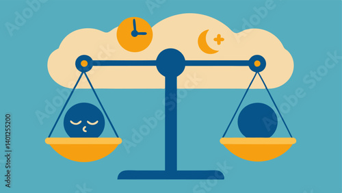 Balance Scale A scale with a sleeping figure on one side and a brain on the other showcasing the balance between sleep quality and mental health.