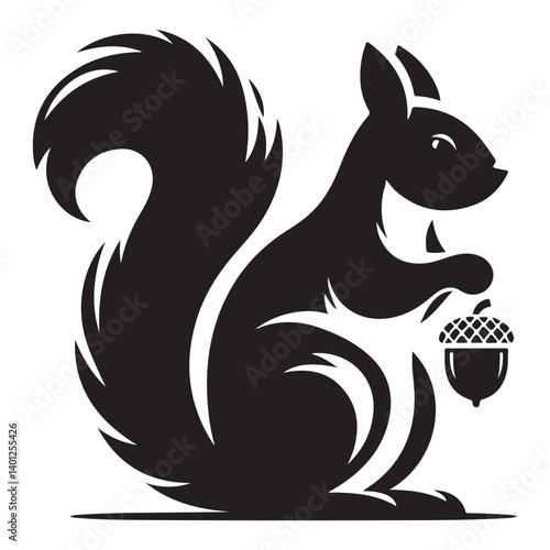Charming squirrel with acorn vector silhouette whimsical wildlife illustration
