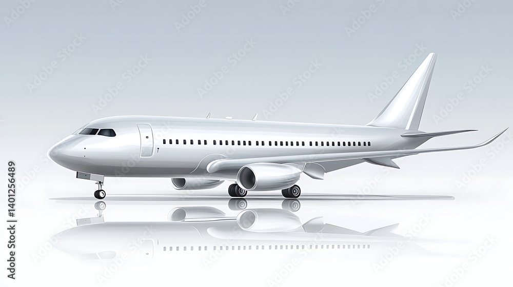 Silver Airplane on Runway Reflection Silver Airplane on Runway Reflection