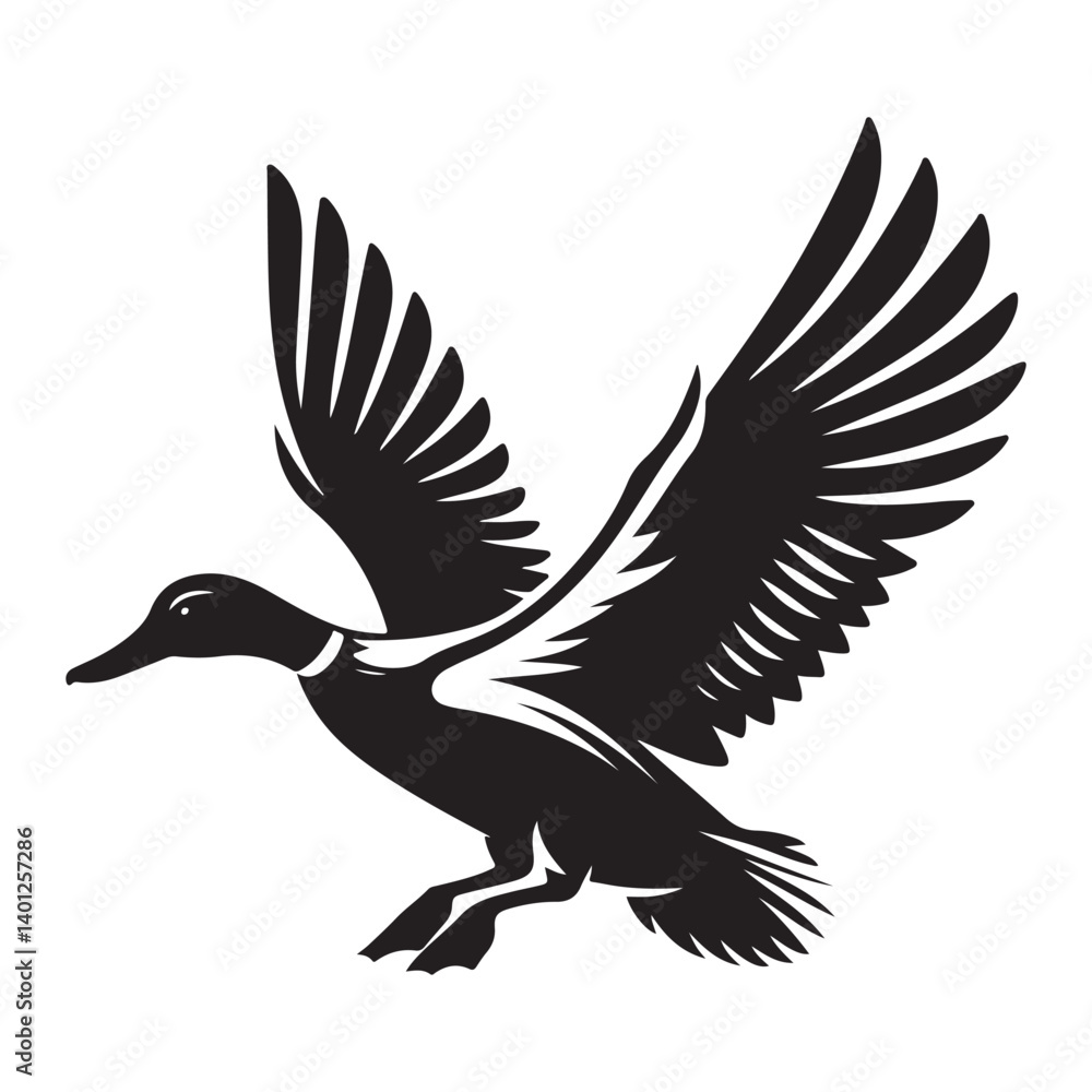 Obraz premium Flying Duck Vector Silhouette Illustration, Bird in Flight Artwork