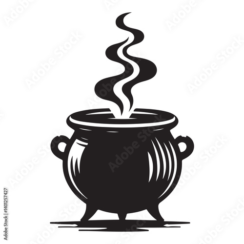 Black Cauldron Silhouette Vector Illustration for Halloween and Magic