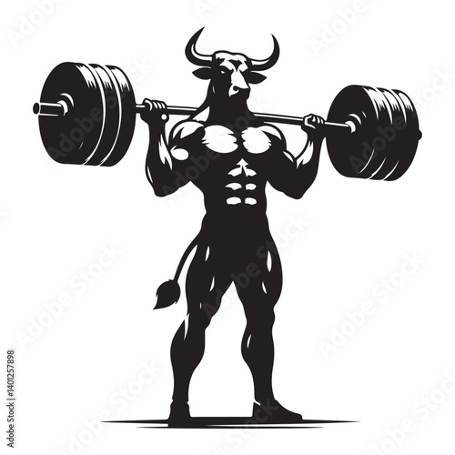 Bull bodybuilder lifting vector powerful symbol for gym workout