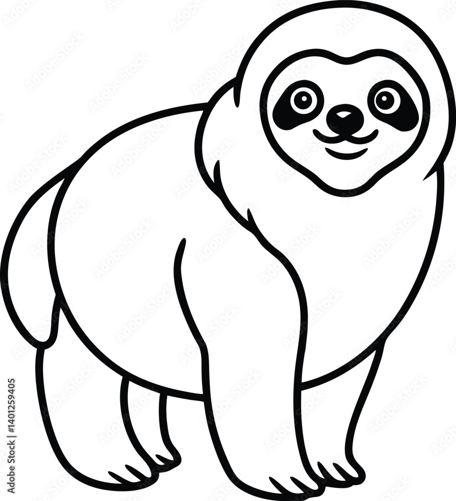 Outline Drawing of a Happy Cartoon Sloth on a White Background
Outline Drawing of a Happy Cartoon Sloth on a White Background