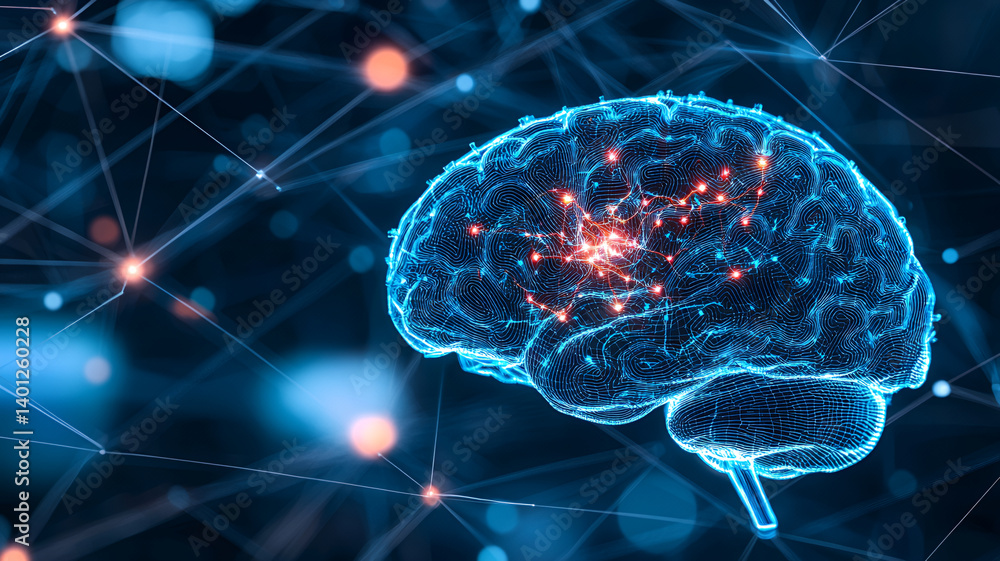 digital representation of brain with glowing neural connections, showcasing complexity of human thought and cognition digital representation of brain with glowing neural connections, showcasing complexity of human thought and cognition