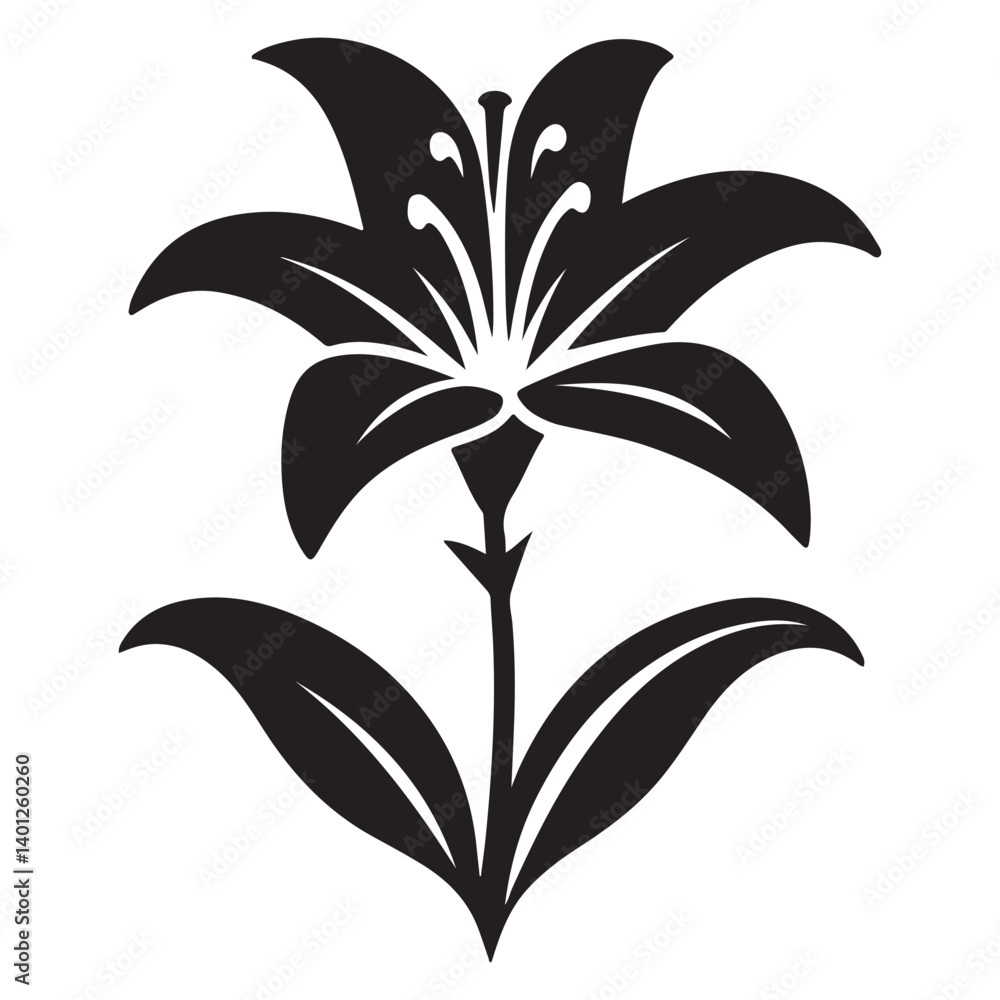 Obraz premium Elegant Lily Flower Blossom Silhouette Graphic Vector Illustration