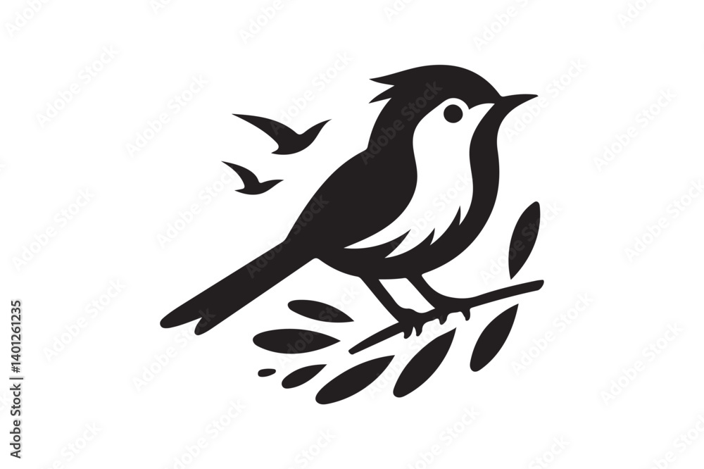 Fototapeta premium Fairywren bird vector icon silhouette on white background. (02)
