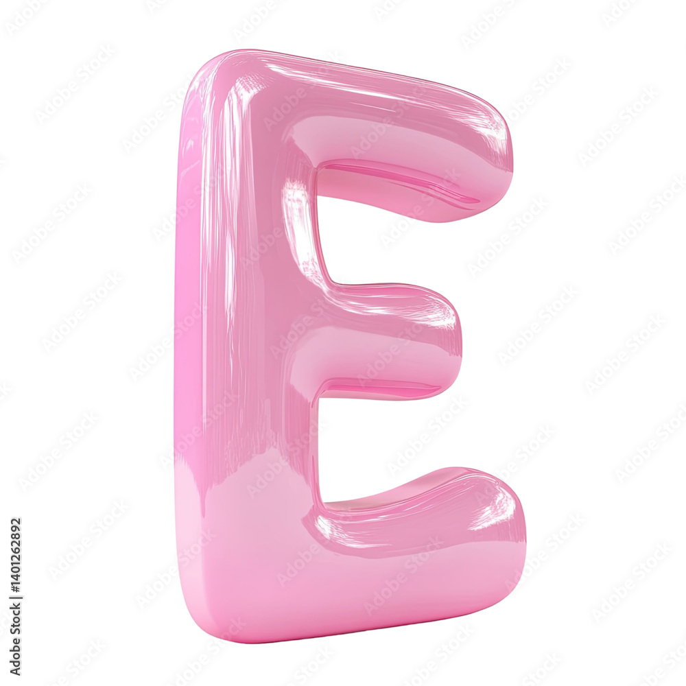 Pink inflatable letter E isolated on transparent background glossy surface reflects light creating a vibrant and modern aesthetic Pink inflatable letter E isolated on transparent background glossy surface reflects light creating a vibrant and modern aesthetic
