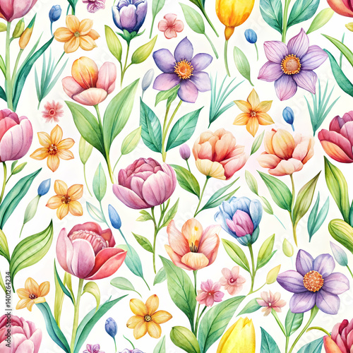Wallpaper Mural seamless pattern with tulips Torontodigital.ca
