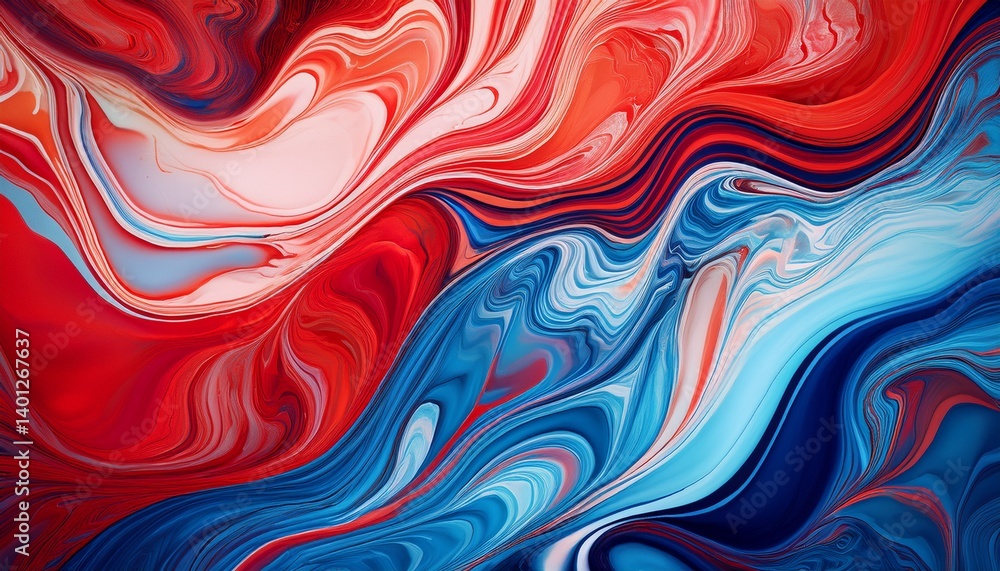 Obraz premium vibrant red and blue abstract marble texture with wavy patterns