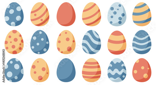 Colorful Easter eggs in various patterns flat vector illustration