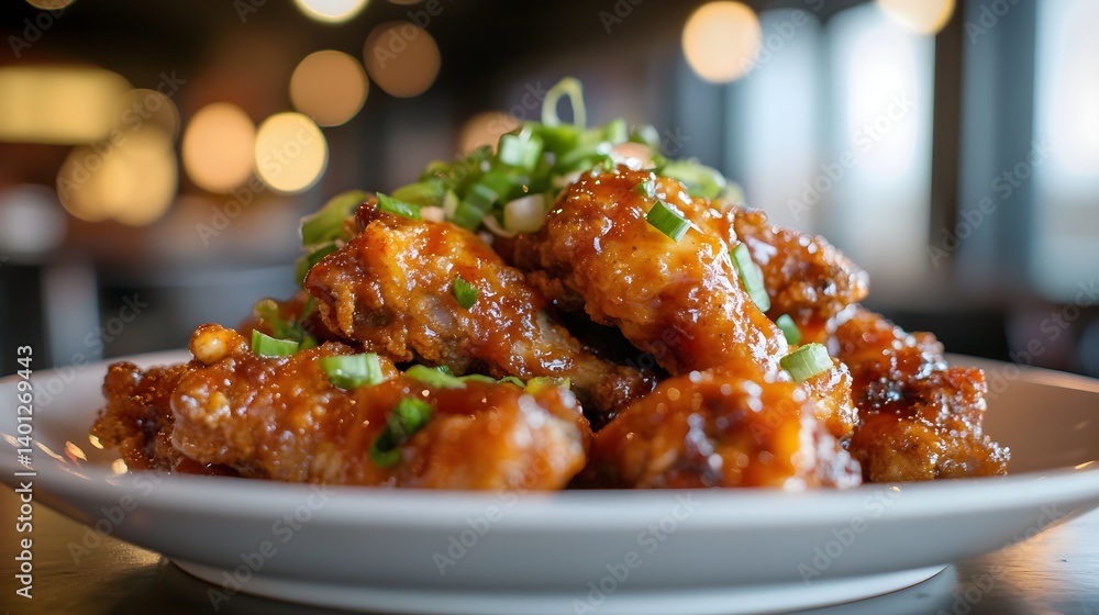 Fototapeta premium Crispy fried chicken wings served hot and golden. A popular comfort food favorite