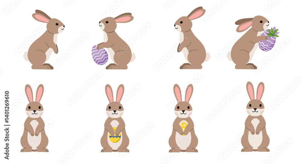 Cute bunny character progression in minimal flat vector art style Cute bunny character progression in minimal flat vector art style