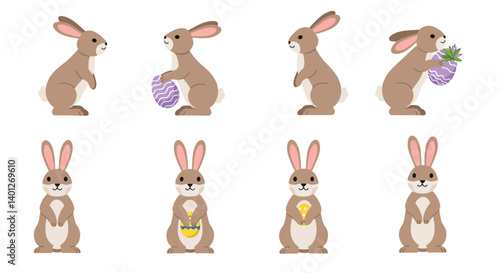 Cute bunny character progression in minimal flat vector art style