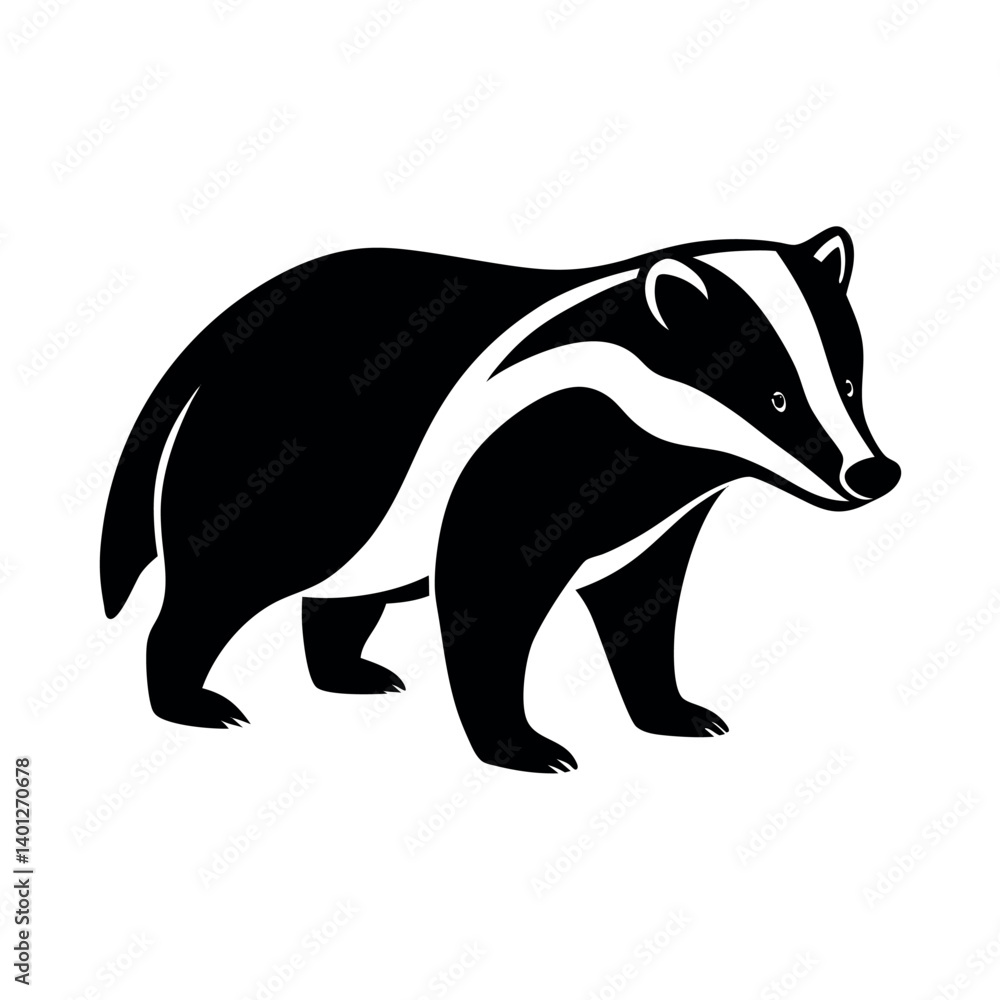 Obraz premium badger face silhouette wild animal black shape white view