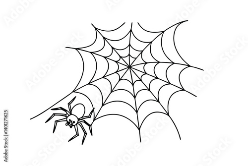 Spider And Web Halloween Vector Graphic Illustration Black And White Design