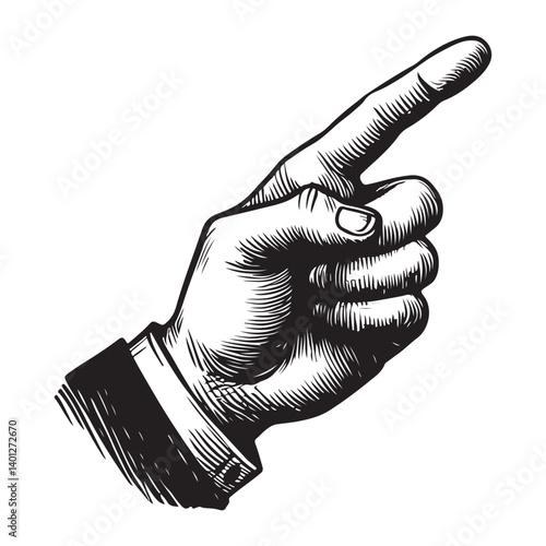 Hand Pointing Right Vector Illustration, Engraved Directional Gesture Artwork