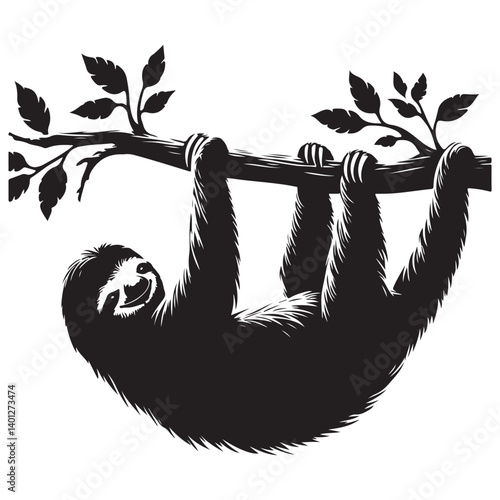 Silhouette of a Sloth Hanging Illustration Lazy and Relaxed Design