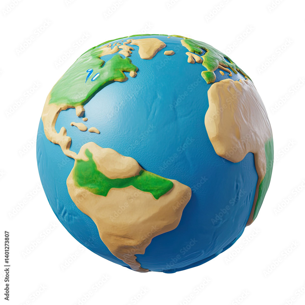 custom made wallpaper toronto digitalClay model earth globe with blue oceans and green and beige continents on transparent background